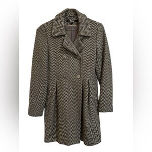 DKNY Black and Gray Herringbone Pea Coat